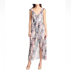 NEW Womens Guess Sz 14 Maxi Faux Wrap Dress Pink Floral Print Sleeveless V Neck